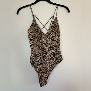 Forever 21 Leopard Print Criss-Cross Bodysuit (M)
